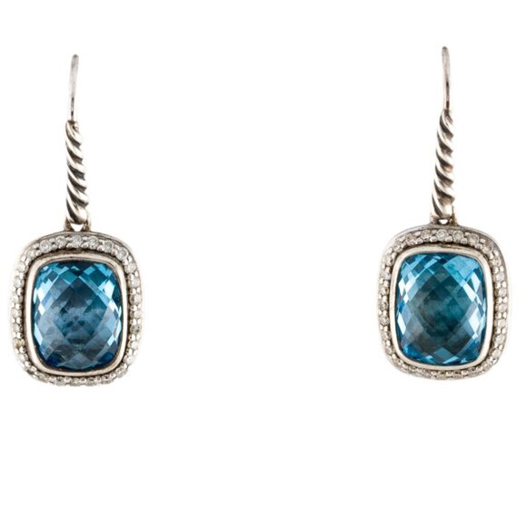 DAVID YURMAN TOPAZ & DIAMOND STERLING SILVER 925 NOBLESSE DROP EARRINGS - Picture 2 of 8